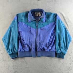 Vintage 90s Nike Elite Windbreaker Jacket Mens M Blue Teal Full Zip Coat Nylon